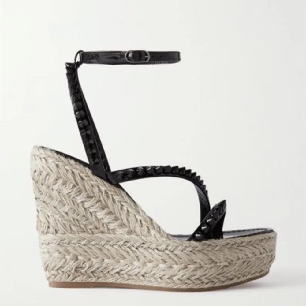 Christian Louboutin Black Spike Wedge Espadrille 120